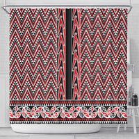 New Zealand Maori Niho Taniwha Shower Curtain Whero Mangopare and Puhoro Pattern