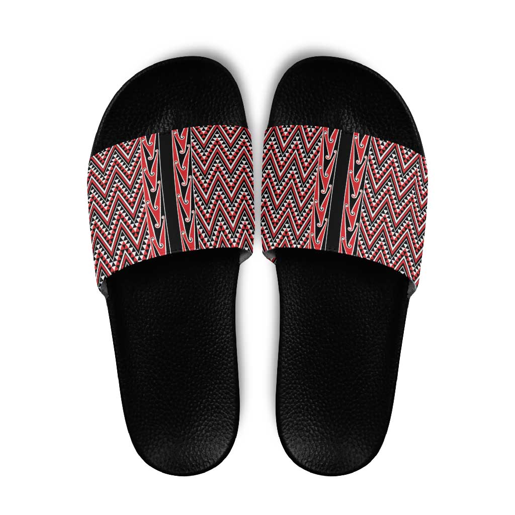 New Zealand Maori Niho Taniwha Slide Sandals Whero Mangopare and Puhoro Pattern LT9 Red - Polynesian Pride
