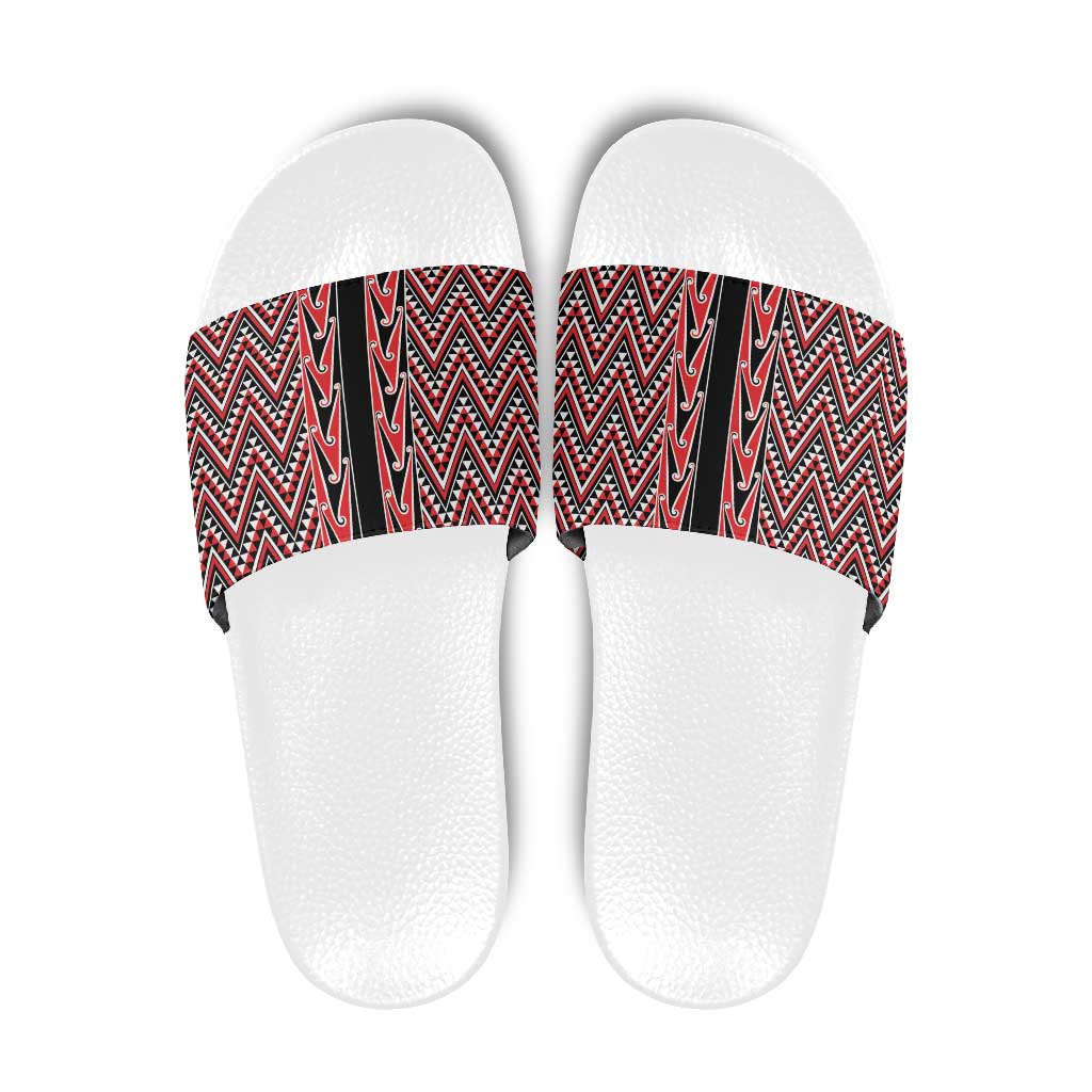 New Zealand Maori Niho Taniwha Slide Sandals Whero Mangopare and Puhoro Pattern LT9 Red - Polynesian Pride