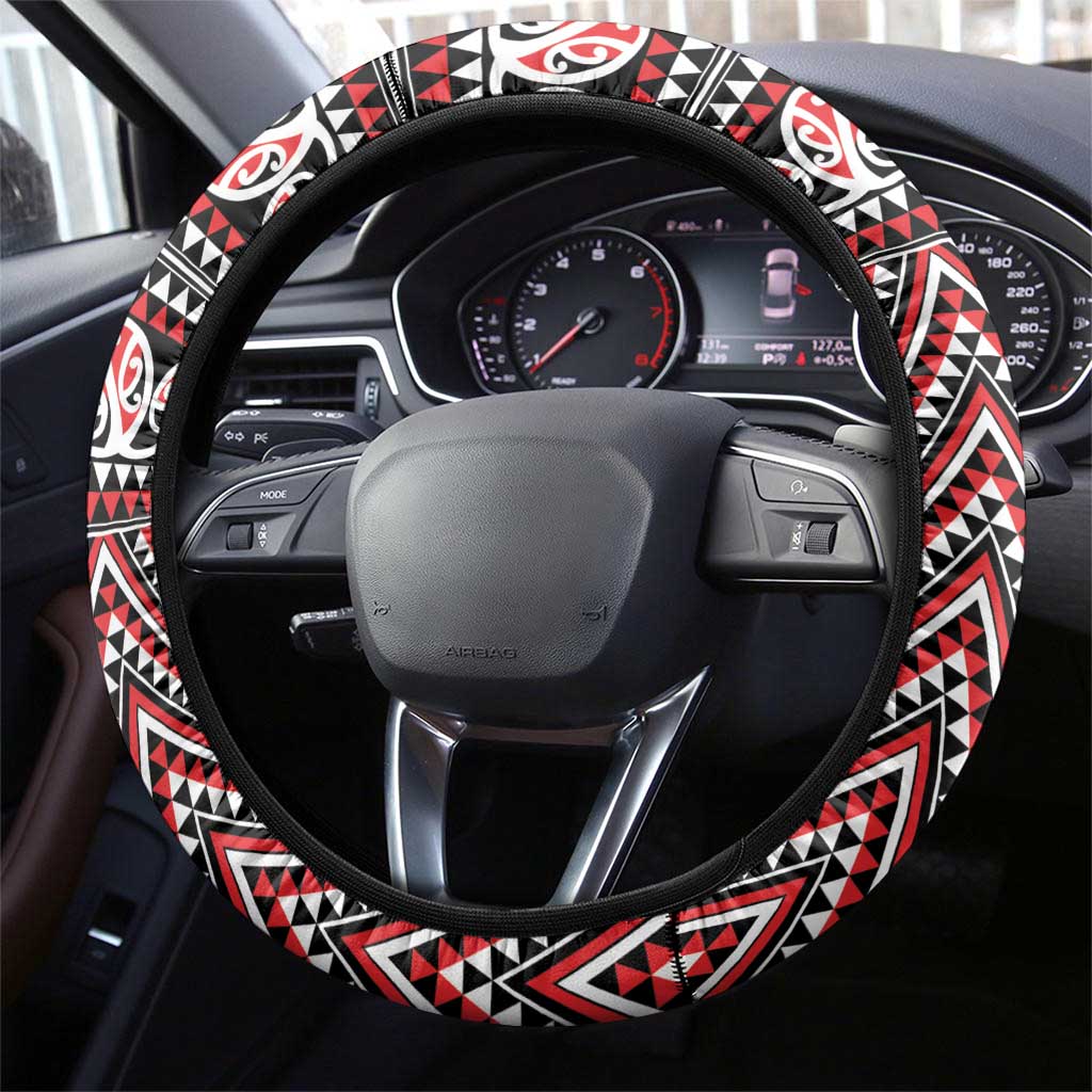 New Zealand Maori Niho Taniwha Steering Wheel Cover Whero Mangopare and Puhoro Pattern