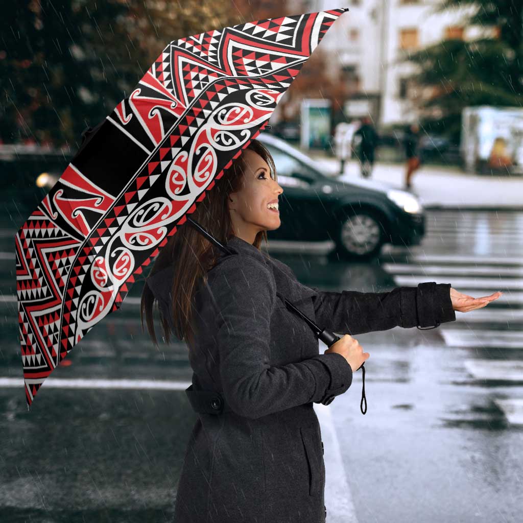 New Zealand Maori Niho Taniwha Umbrella Whero Mangopare and Puhoro Pattern - Polynesian Pride