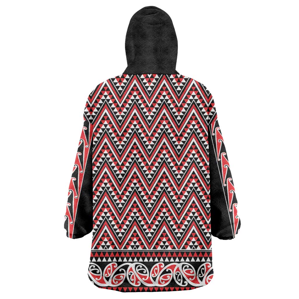 New Zealand Maori Niho Taniwha Wearable Blanket Hoodie Whero Mangopare and Puhoro Pattern