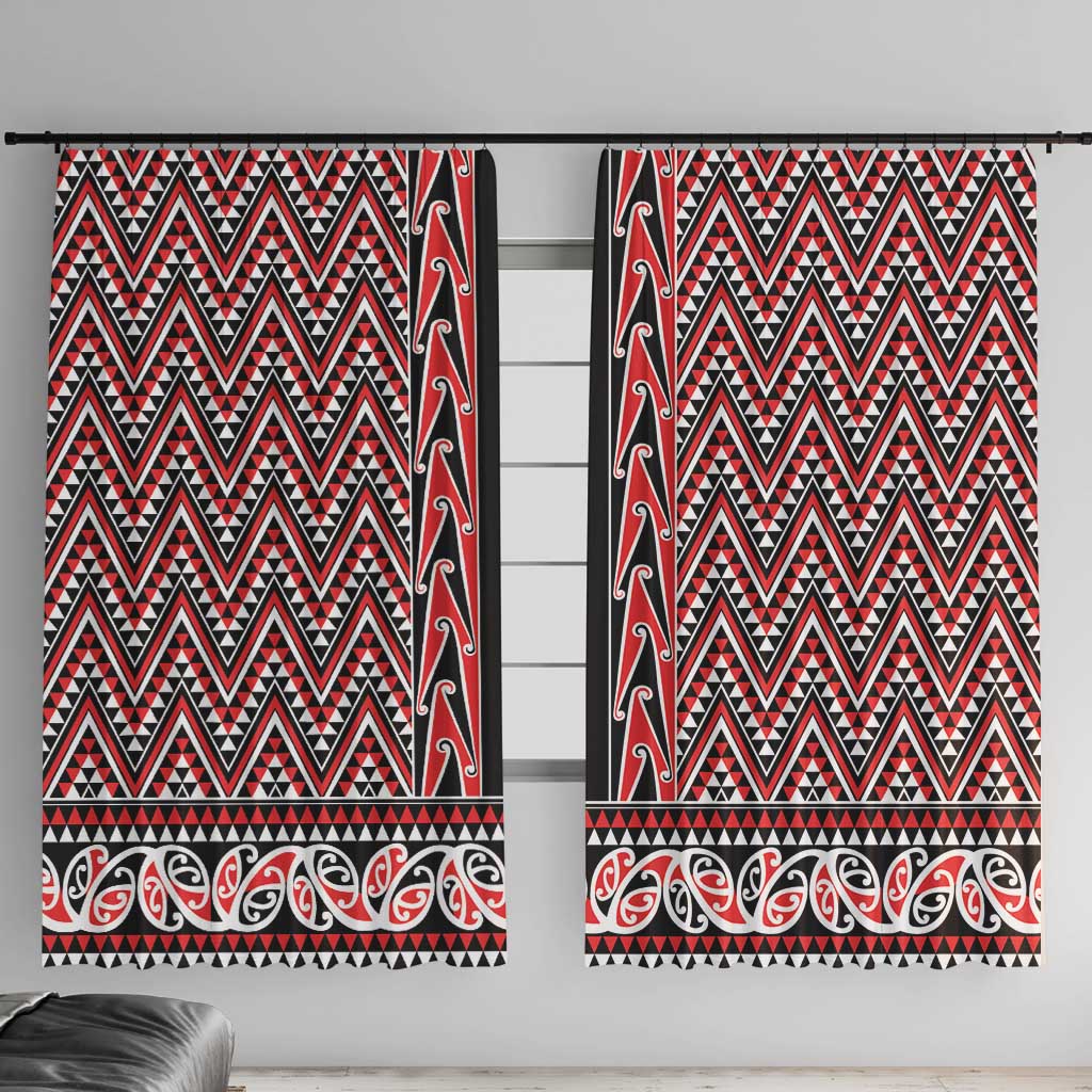 New Zealand Maori Niho Taniwha Window Curtain Whero Mangopare and Puhoro Pattern LT9 With Hooks Red - Polynesian Pride