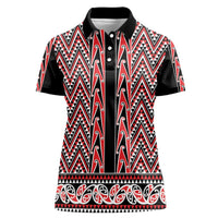 New Zealand Maori Niho Taniwha Women Polo Shirt Whero Mangopare and Puhoro Pattern