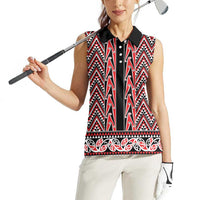 New Zealand Maori Niho Taniwha Women Sleeveless Polo Shirt Whero Mangopare and Puhoro Pattern