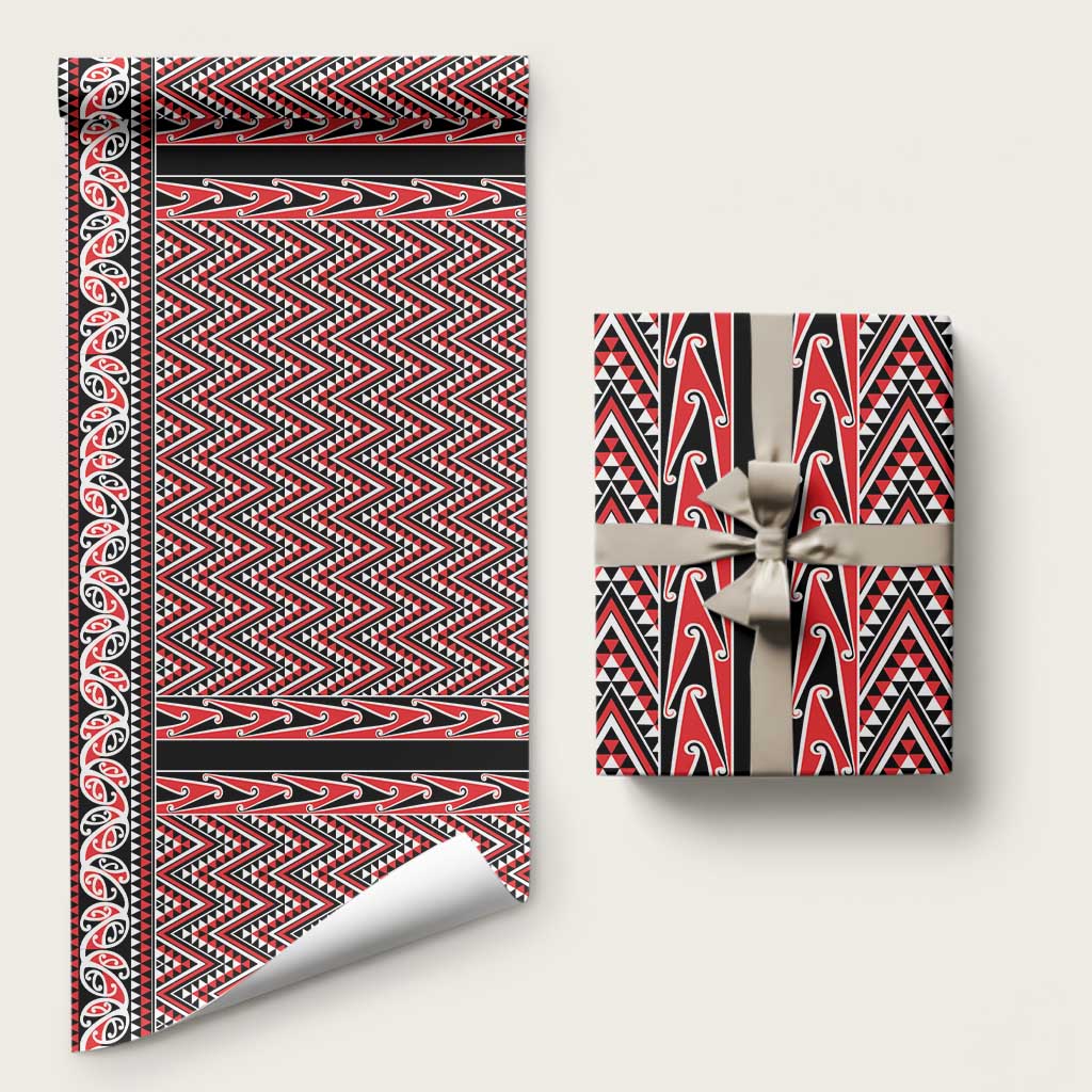 New Zealand Maori Niho Taniwha Wrapping Paper Whero Mangopare and Puhoro Pattern - Polynesian Pride