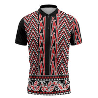 New Zealand Maori Niho Taniwha Zipper Polo Shirt Whero Mangopare and Puhoro Pattern - Polynesian Pride