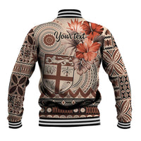 Vintage Bula Fiji Personalised Baseball Jacket Beige Hibiscus Tapa Pattern