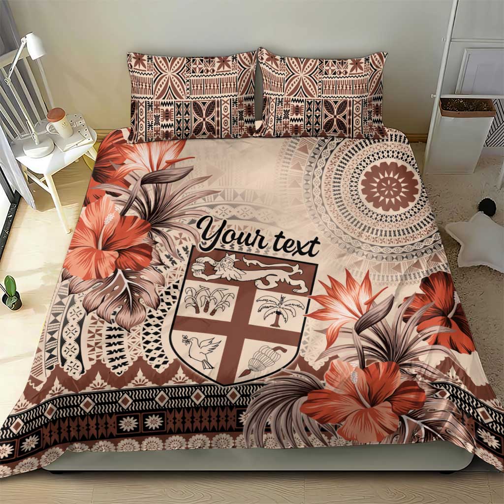 Vintage Bula Fiji Personalised Bedding Set Beige Hibiscus Tapa Pattern