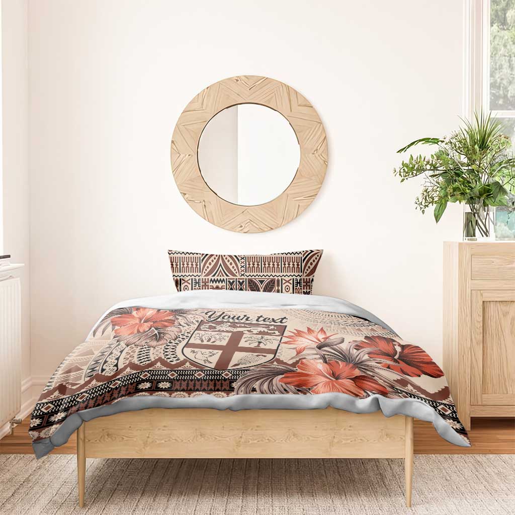 Vintage Bula Fiji Personalised Bedding Set Beige Hibiscus Tapa Pattern