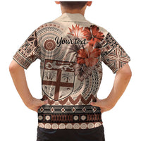 Vintage Bula Fiji Personalised Family Matching Mermaid Dress and Hawaiian Shirt Beige Hibiscus Tapa Pattern