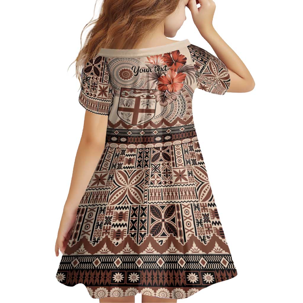 Vintage Bula Fiji Personalised Family Matching Off Shoulder Maxi Dress and Hawaiian Shirt Beige Hibiscus Tapa Pattern