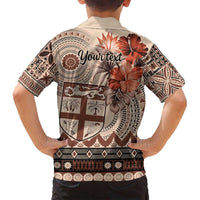 Vintage Bula Fiji Personalised Family Matching Tank Maxi Dress and Hawaiian Shirt Beige Hibiscus Tapa Pattern