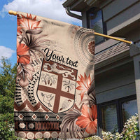 Vintage Bula Fiji Personalised Garden Flag Beige Hibiscus Tapa Pattern