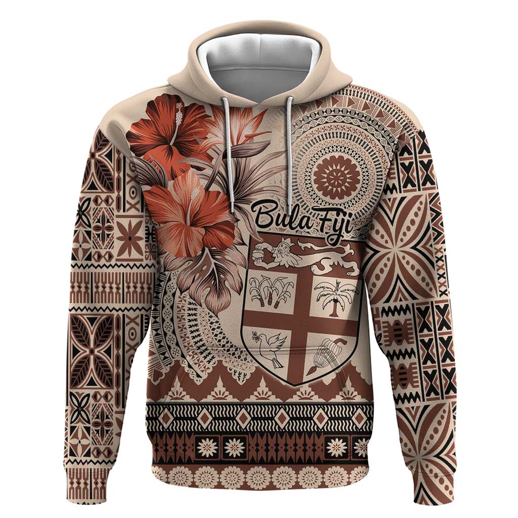Vintage Bula Fiji Personalised Hoodie Beige Hibiscus Tapa Pattern LT9 Pullover Hoodie Beige - Polynesian Pride
