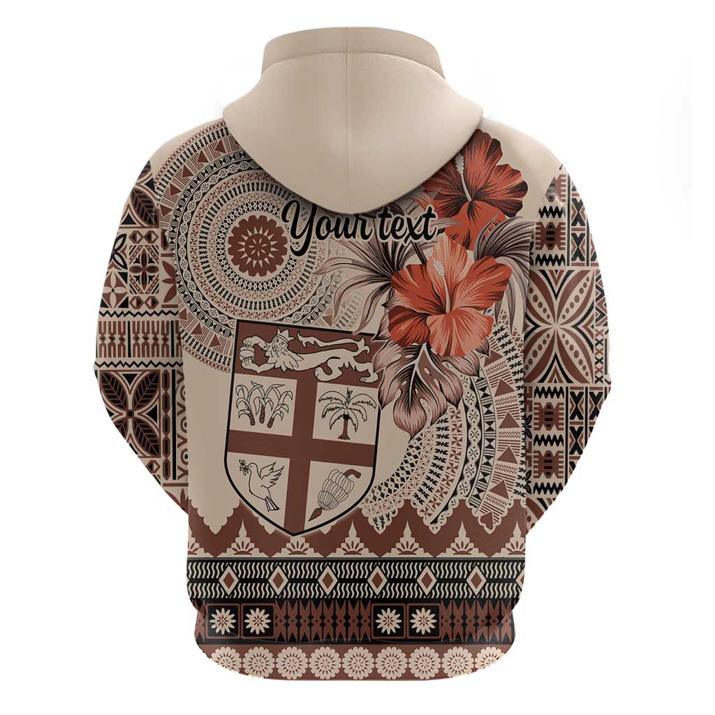 Vintage Bula Fiji Personalised Hoodie Beige Hibiscus Tapa Pattern LT9 - Polynesian Pride