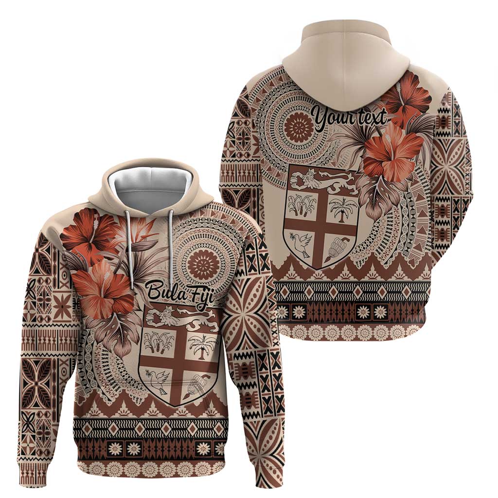 Vintage Bula Fiji Personalised Hoodie Beige Hibiscus Tapa Pattern LT9 - Polynesian Pride