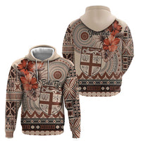 Vintage Bula Fiji Personalised Hoodie Beige Hibiscus Tapa Pattern LT9 - Polynesian Pride