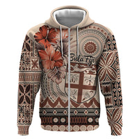Vintage Bula Fiji Personalised Hoodie Beige Hibiscus Tapa Pattern LT9 Zip Hoodie Beige - Polynesian Pride