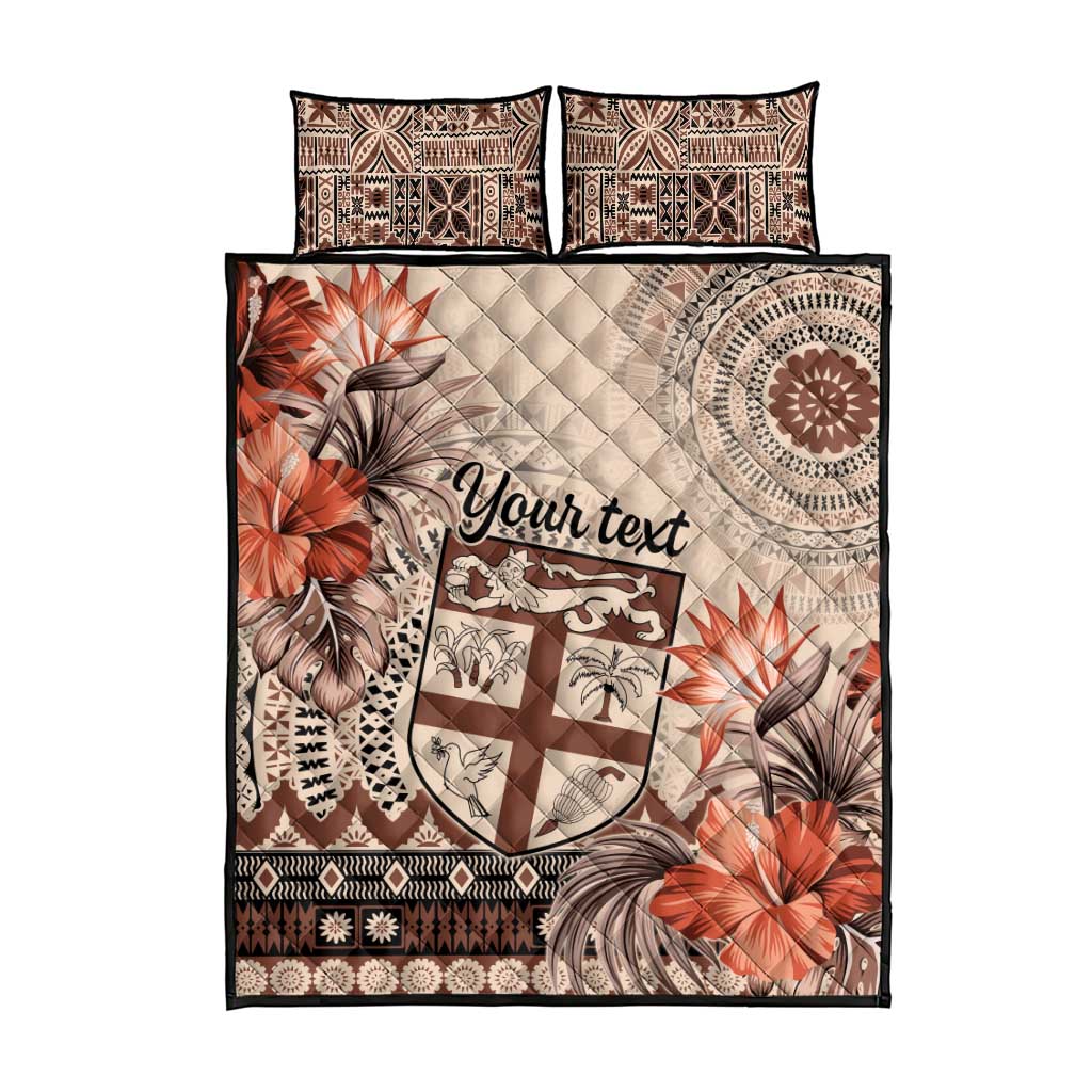 Vintage Bula Fiji Personalised Quilt Bed Set Beige Hibiscus Tapa Pattern