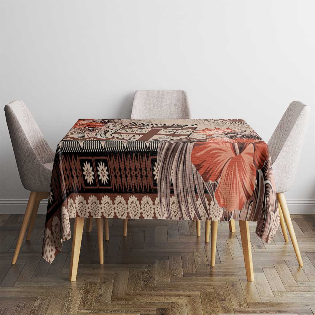 Vintage Bula Fiji Personalised Tablecloth Beige Hibiscus Tapa Pattern