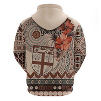 Vintage Bula Fiji Personalised Zip Hoodie Beige Hibiscus Tapa Pattern LT9 - Polynesian Pride