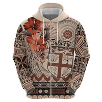 Vintage Bula Fiji Personalised Zip Hoodie Beige Hibiscus Tapa Pattern LT9 - Polynesian Pride