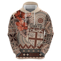 Vintage Bula Fiji Personalised Zip Hoodie Beige Hibiscus Tapa Pattern LT9 - Polynesian Pride