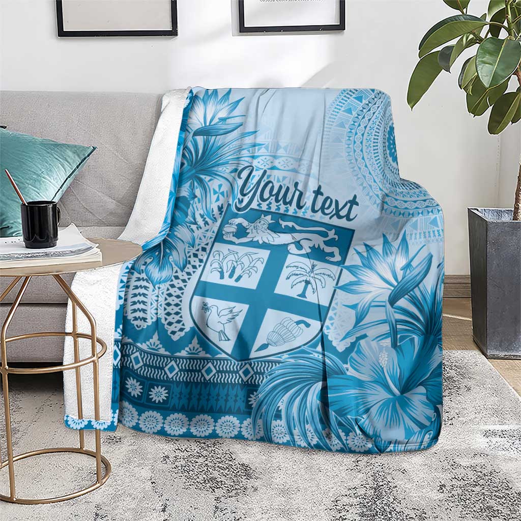 Vintage Bula Fiji Personalised Blanket Blue Hibiscus Tapa Pattern LT9