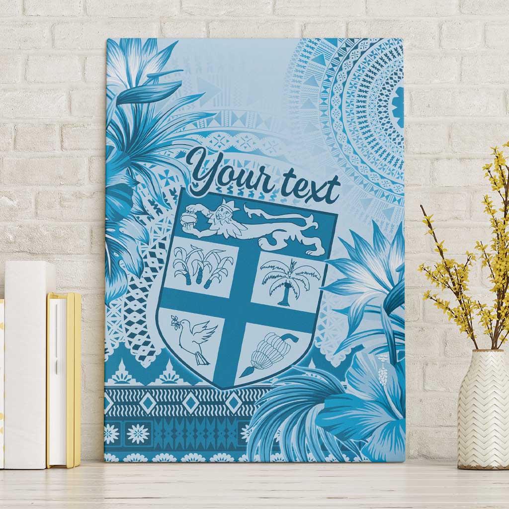 Vintage Bula Fiji Personalised Canvas Wall Art Blue Hibiscus Tapa Pattern LT9