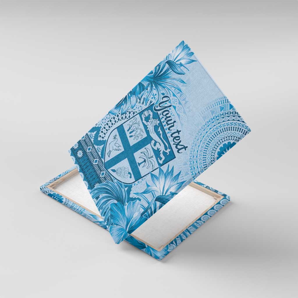 Vintage Bula Fiji Personalised Canvas Wall Art Blue Hibiscus Tapa Pattern LT9