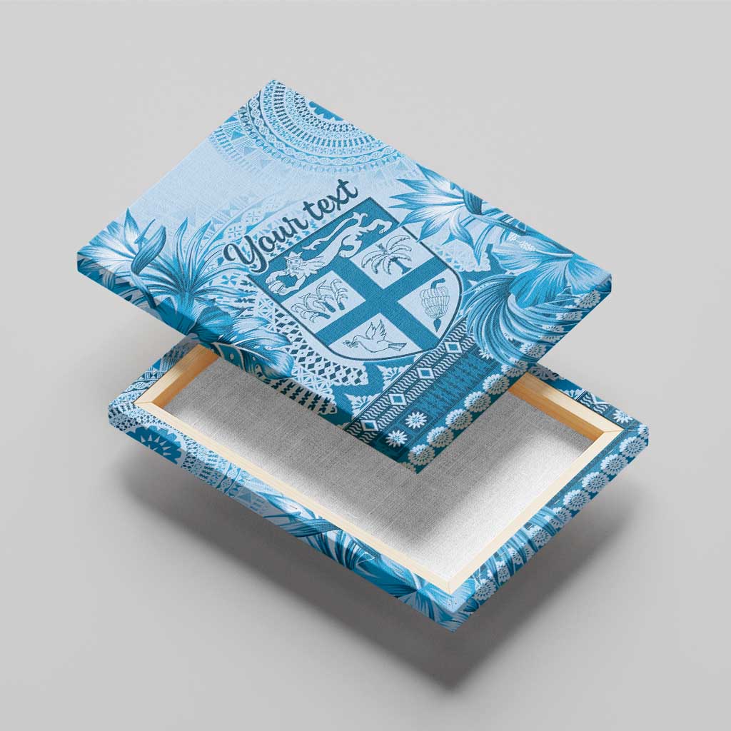 Vintage Bula Fiji Personalised Canvas Wall Art Blue Hibiscus Tapa Pattern LT9