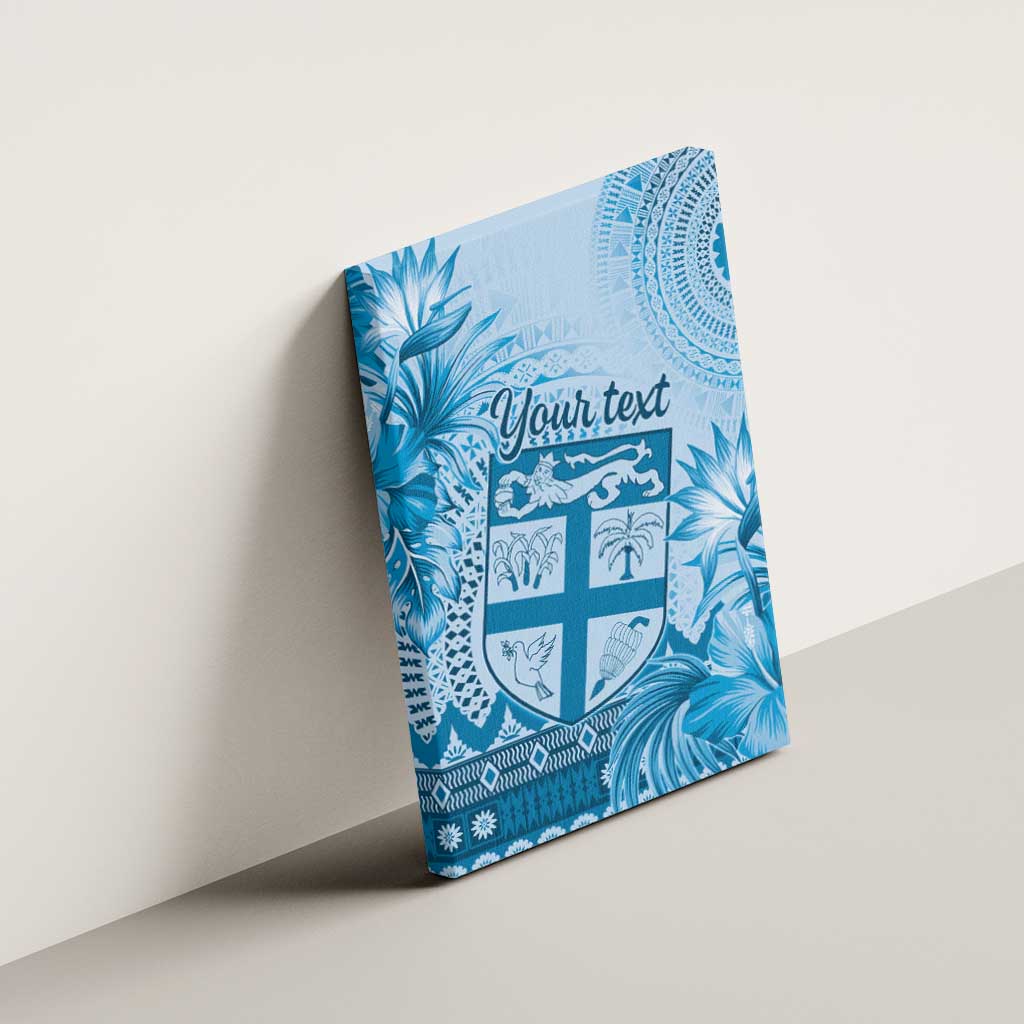 Vintage Bula Fiji Personalised Canvas Wall Art Blue Hibiscus Tapa Pattern LT9