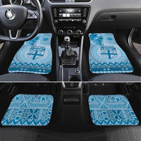 Vintage Bula Fiji Personalised Car Mats Blue Hibiscus Tapa Pattern LT9