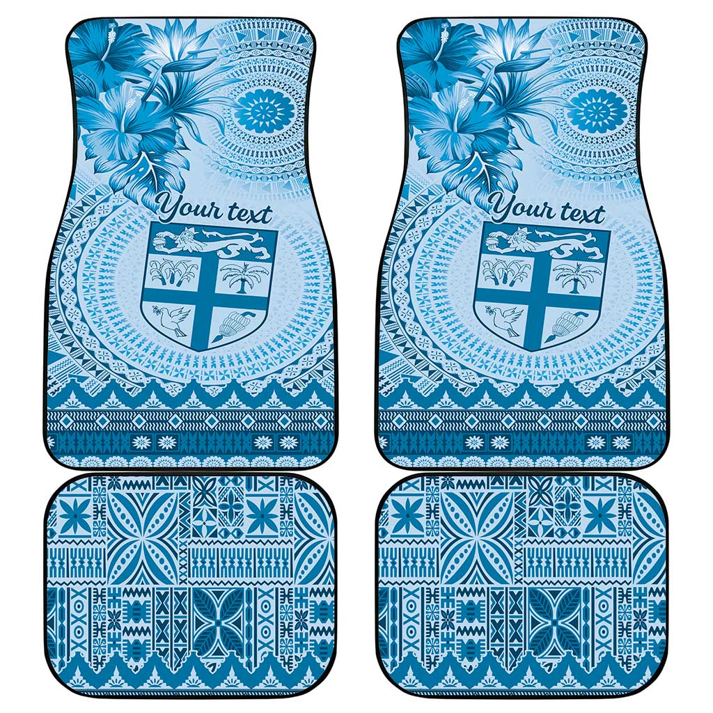 Vintage Bula Fiji Personalised Car Mats Blue Hibiscus Tapa Pattern LT9