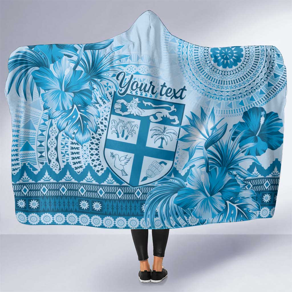 Vintage Bula Fiji Personalised Hooded Blanket Blue Hibiscus Tapa Pattern LT9