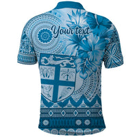 Vintage Bula Fiji Personalised Polo Shirt Blue Hibiscus Tapa Pattern