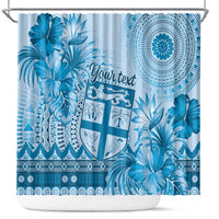 Vintage Bula Fiji Personalised Shower Curtain Blue Hibiscus Tapa Pattern LT9