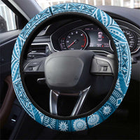 Vintage Bula Fiji Personalised Steering Wheel Cover Blue Hibiscus Tapa Pattern LT9