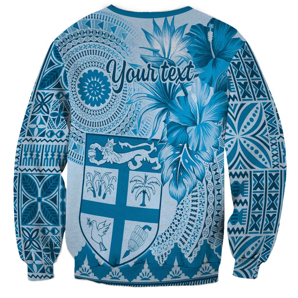 Vintage Bula Fiji Personalised Sweatshirt Blue Hibiscus Tapa Pattern