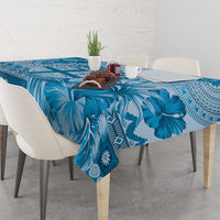 Vintage Bula Fiji Personalised Tablecloth Blue Hibiscus Tapa Pattern LT9