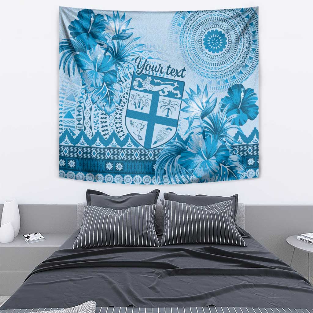 Vintage Bula Fiji Personalised Tapestry Blue Hibiscus Tapa Pattern LT9