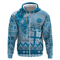 Vintage Bula Fiji Personalised Zip Hoodie Blue Hibiscus Tapa Pattern LT9 Zip Hoodie Blue - Polynesian Pride