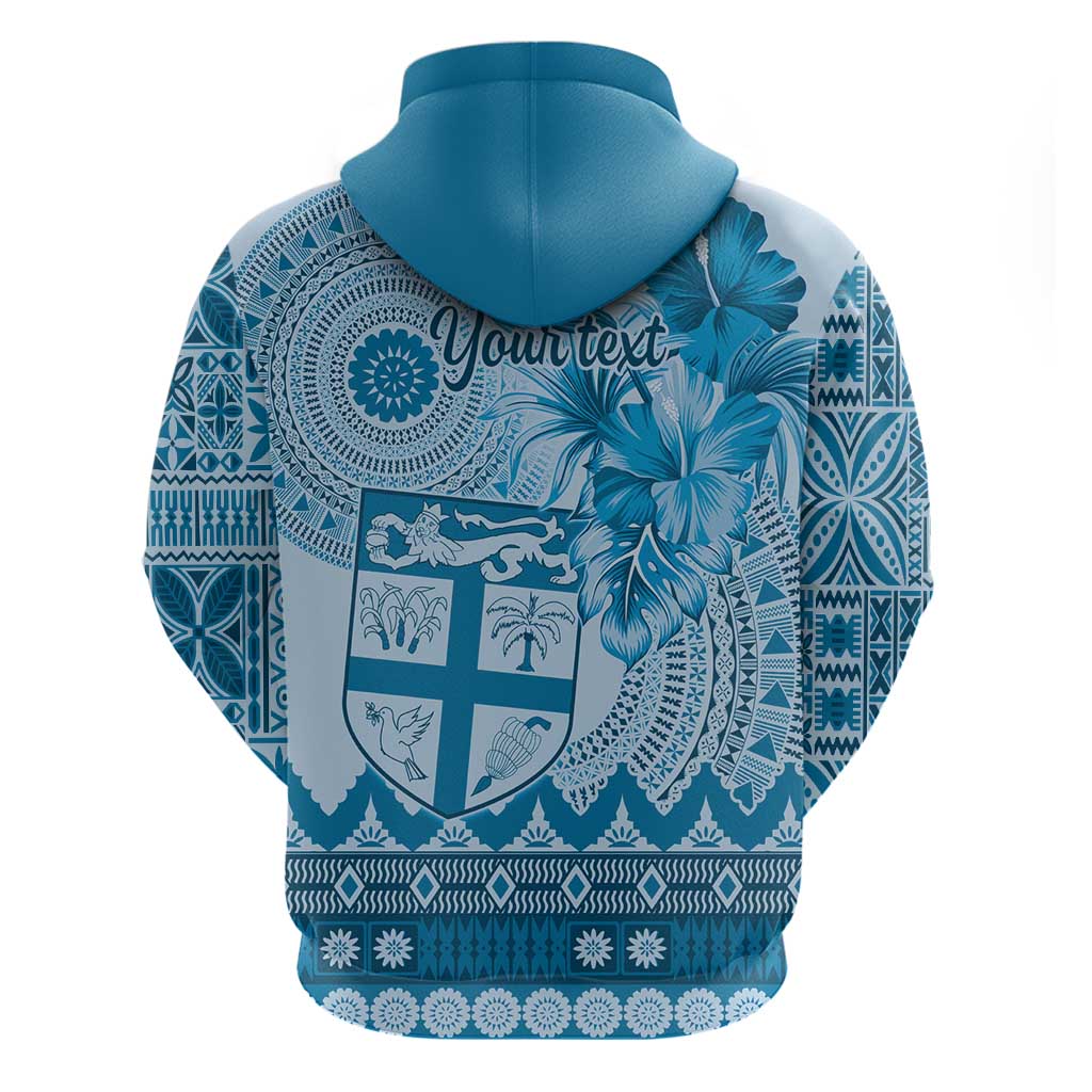 Vintage Bula Fiji Personalised Zip Hoodie Blue Hibiscus Tapa Pattern LT9 - Polynesian Pride