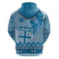 Vintage Bula Fiji Personalised Zip Hoodie Blue Hibiscus Tapa Pattern LT9 - Polynesian Pride