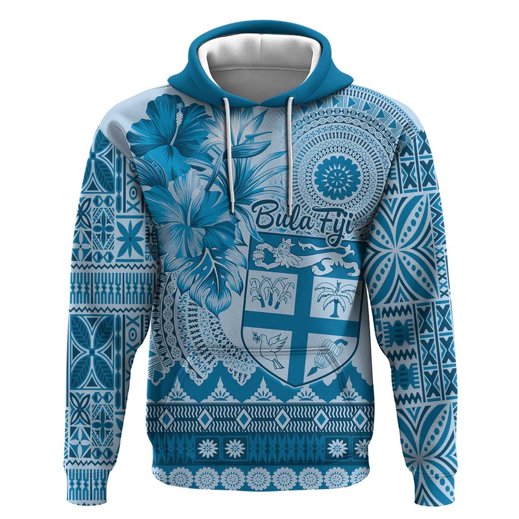 Vintage Bula Fiji Personalised Zip Hoodie Blue Hibiscus Tapa Pattern LT9 Pullover Hoodie Blue - Polynesian Pride
