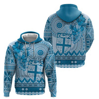Vintage Bula Fiji Personalised Zip Hoodie Blue Hibiscus Tapa Pattern LT9 - Polynesian Pride