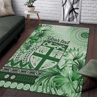 Vintage Bula Fiji Personalised Area Rug Green Hibiscus Tapa Pattern LT9
