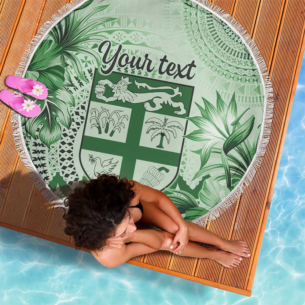Vintage Bula Fiji Personalised Beach Blanket Green Hibiscus Tapa Pattern LT9