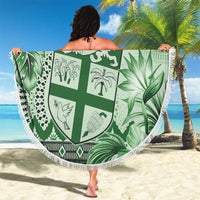 Vintage Bula Fiji Personalised Beach Blanket Green Hibiscus Tapa Pattern LT9